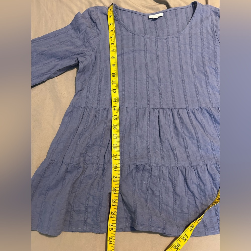 J. Jill 100% Cotton Dusty Blue Tiered 3/4 Sleeve Blouse Casual Size S Boho Flowy - Picture 9 of 10